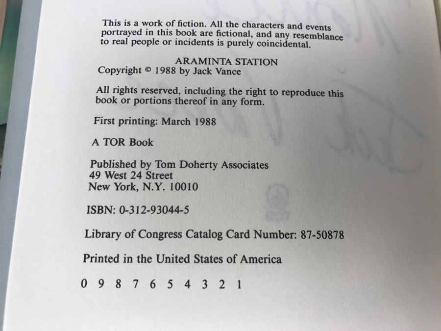 Signed First Printing 1988 Hardcover Book Araminta Station By Jack Vance [Photo 7]