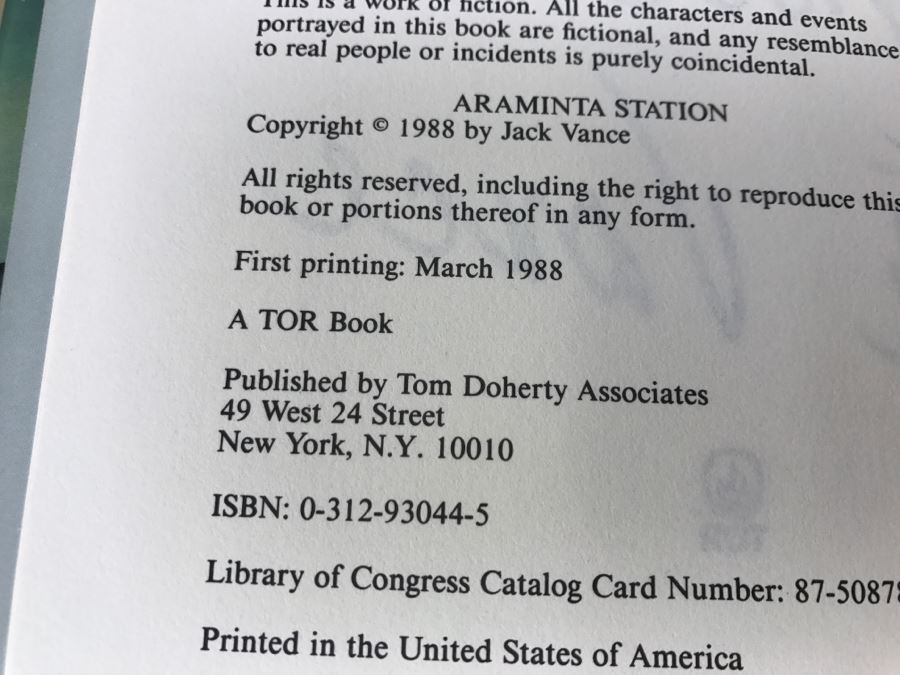 Signed First Printing 1988 Hardcover Book Araminta Station By Jack Vance [Photo 8]