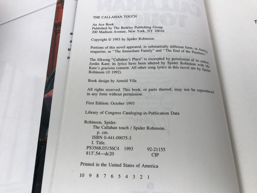 Signed First Edition 1993 Hardcover Book The Callahan Touch By Spider Robinson [Photo 9]