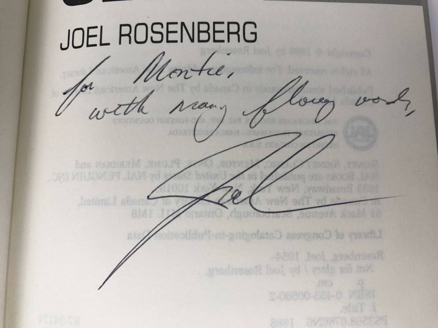 Signed First Printing 1988 Hardcover Book Not For Glory By Joel Rosenberg [Photo 7]