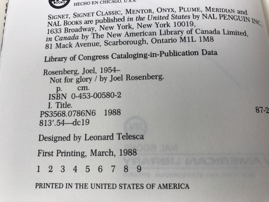 Signed First Printing 1988 Hardcover Book Not For Glory By Joel Rosenberg [Photo 9]