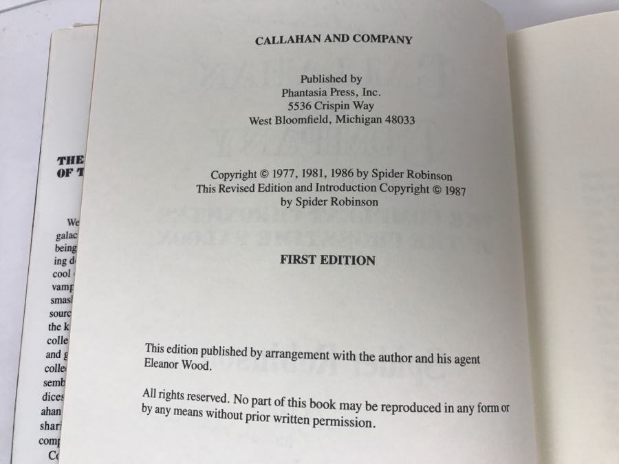 Signed First Edition 1987 Hardcover Book Callahan And Company By Spider Robinson [Photo 10]