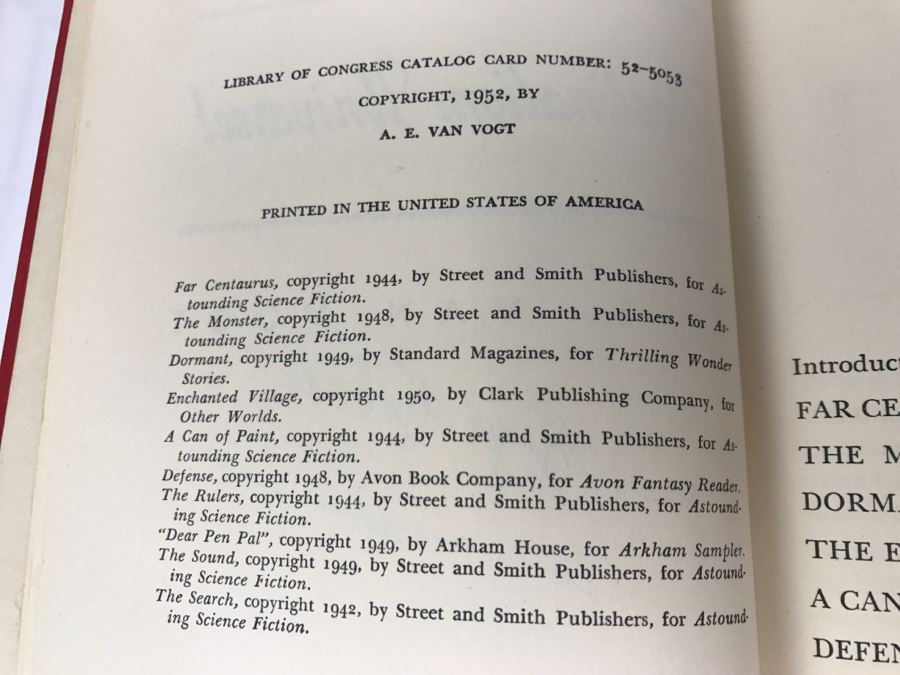 Signed First Edition 1952 Hardcover Book Destination: Universe! By A.E. Van Vogt Signed 'For Montie. My Best Collection. Lydia & A E Van Vogt' [Photo 9]