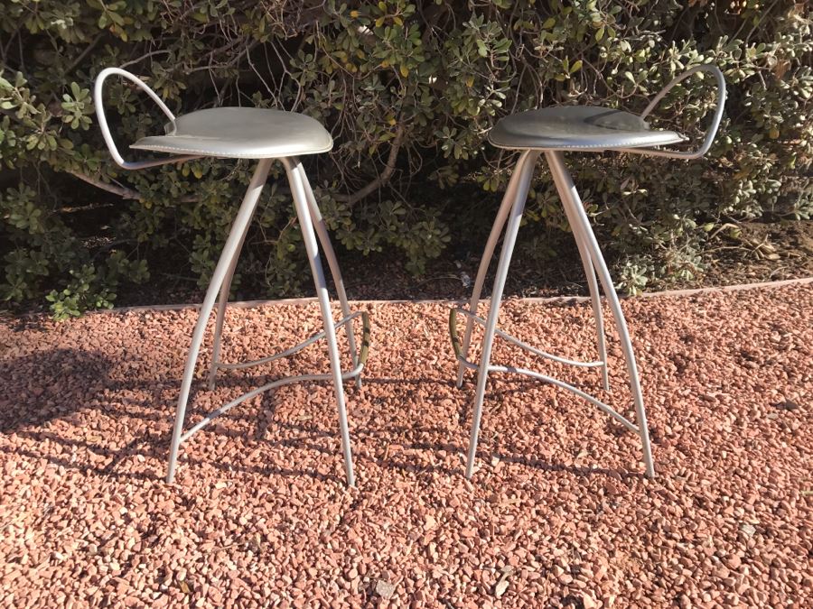 JUST ADDED - Pair Of Stylish Modern Metal Bar Stools By Cattelan Italia Made In Italy [Photo 8]