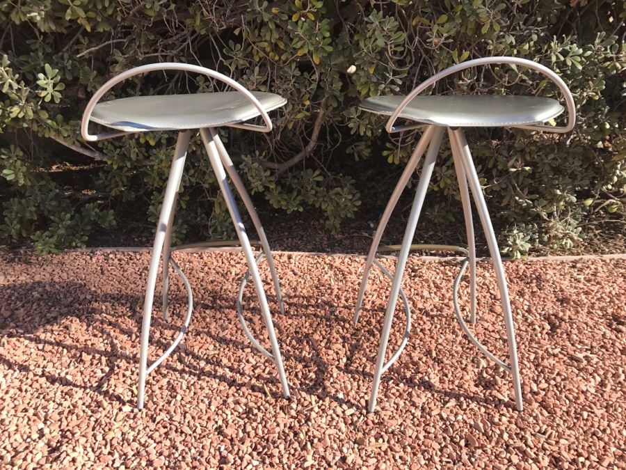 JUST ADDED - Pair Of Stylish Modern Metal Bar Stools By Cattelan Italia Made In Italy [Photo 12]