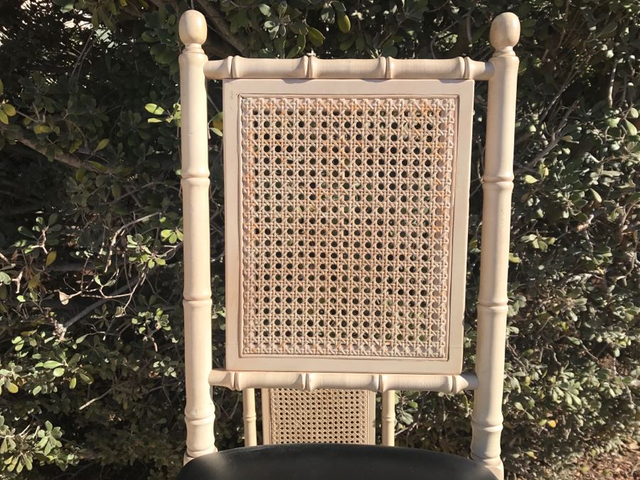 JUST ADDED - Vintage Hollywood Regency Stackmore Wood And Cane Card Table With Folding Chairs Bamboo Motif [Photo 16]
