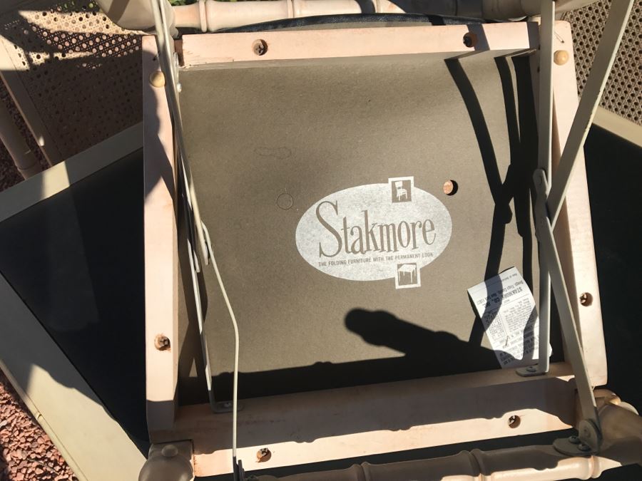 JUST ADDED - Vintage Hollywood Regency Stackmore Wood And Cane Card Table With Folding Chairs Bamboo Motif [Photo 3]