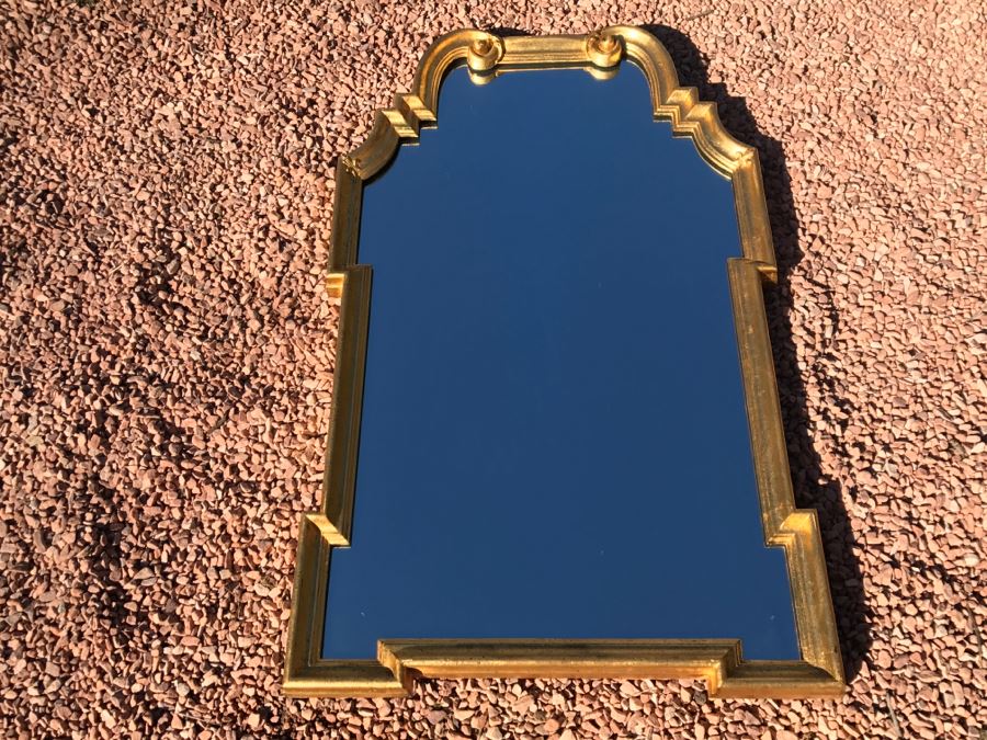 JUST ADDED - Stylish Mid-Century Gilded Hanging Wall Mirror By LaBarge [Photo 3]