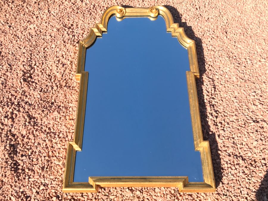 JUST ADDED - Stylish Mid-Century Gilded Hanging Wall Mirror By LaBarge [Photo 4]