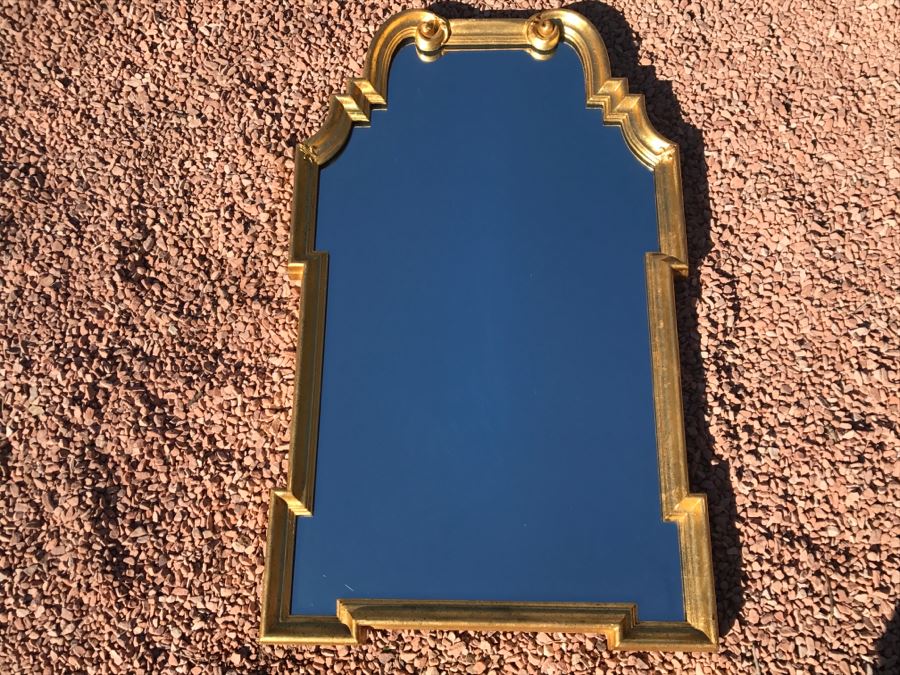 JUST ADDED - Stylish Mid-Century Gilded Hanging Wall Mirror By LaBarge [Photo 2]
