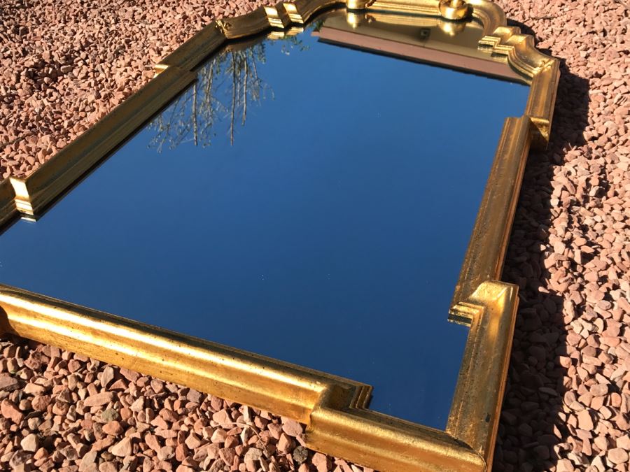 JUST ADDED - Stylish Mid-Century Gilded Hanging Wall Mirror By LaBarge [Photo 9]