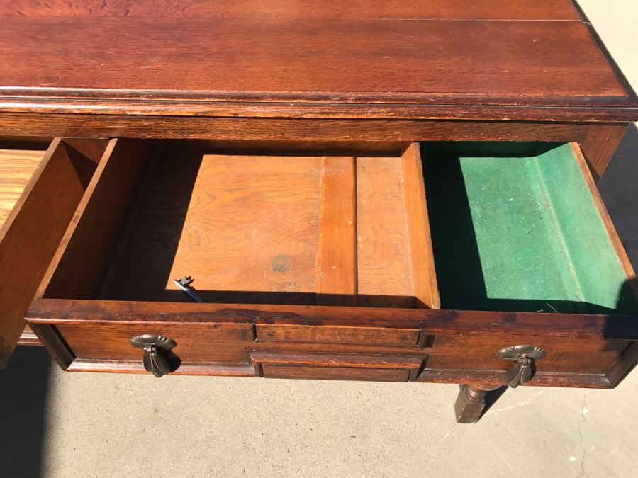 JUST ADDED - Stunning Antique Irish Buffet Credenza With Hutch - Client Used Without Hutch - Includes Custom Glass Cut To Fit W/O Hutch [Photo 12]