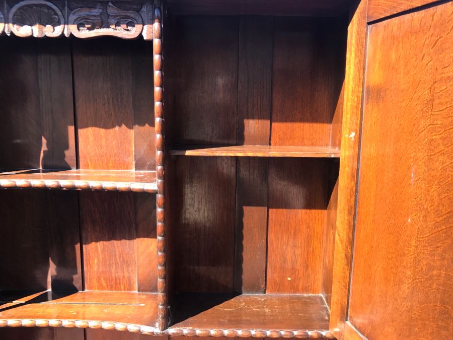 JUST ADDED - Stunning Antique Irish Buffet Credenza With Hutch - Client Used Without Hutch - Includes Custom Glass Cut To Fit W/O Hutch [Photo 31]