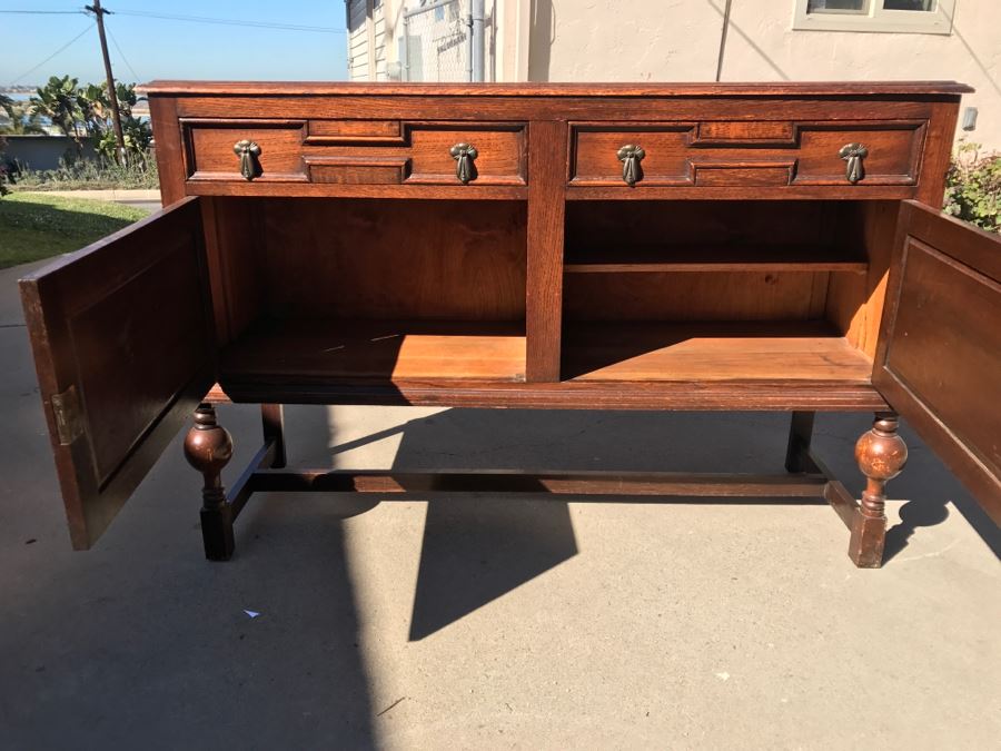 JUST ADDED - Stunning Antique Irish Buffet Credenza With Hutch - Client Used Without Hutch - Includes Custom Glass Cut To Fit W/O Hutch [Photo 15]