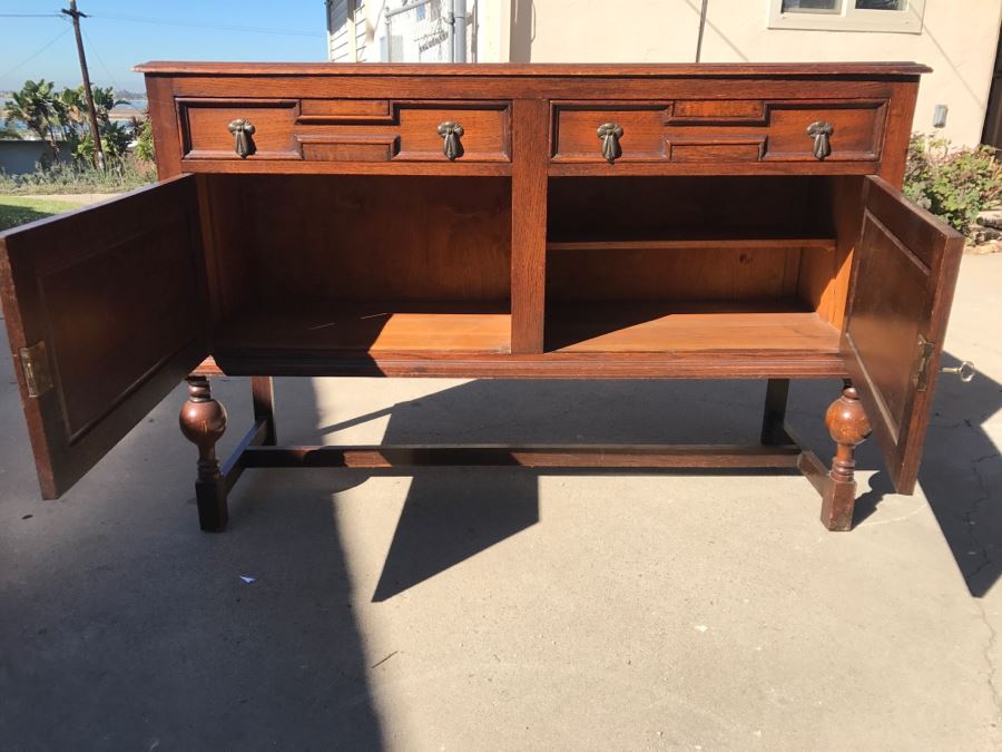 JUST ADDED - Stunning Antique Irish Buffet Credenza With Hutch - Client Used Without Hutch - Includes Custom Glass Cut To Fit W/O Hutch [Photo 16]