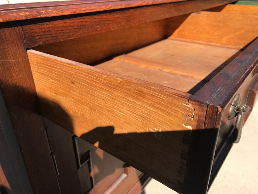 JUST ADDED - Stunning Antique Irish Buffet Credenza With Hutch - Client Used Without Hutch - Includes Custom Glass Cut To Fit W/O Hutch [Photo 14]