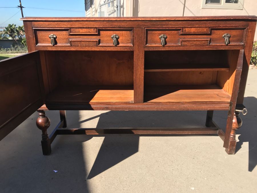 JUST ADDED - Stunning Antique Irish Buffet Credenza With Hutch - Client Used Without Hutch - Includes Custom Glass Cut To Fit W/O Hutch [Photo 17]