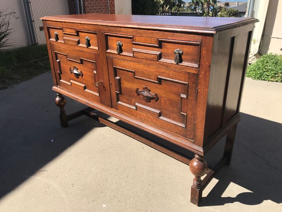 JUST ADDED - Stunning Antique Irish Buffet Credenza With Hutch - Client Used Without Hutch - Includes Custom Glass Cut To Fit W/O Hutch [Photo 3]