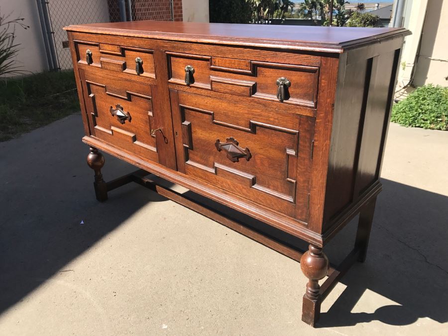 JUST ADDED - Stunning Antique Irish Buffet Credenza With Hutch - Client Used Without Hutch - Includes Custom Glass Cut To Fit W/O Hutch [Photo 7]