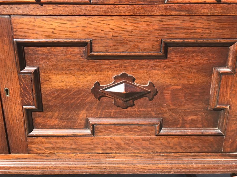 JUST ADDED - Stunning Antique Irish Buffet Credenza With Hutch - Client Used Without Hutch - Includes Custom Glass Cut To Fit W/O Hutch [Photo 10]