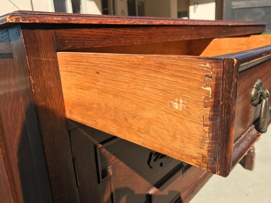 JUST ADDED - Stunning Antique Irish Buffet Credenza With Hutch - Client Used Without Hutch - Includes Custom Glass Cut To Fit W/O Hutch [Photo 13]