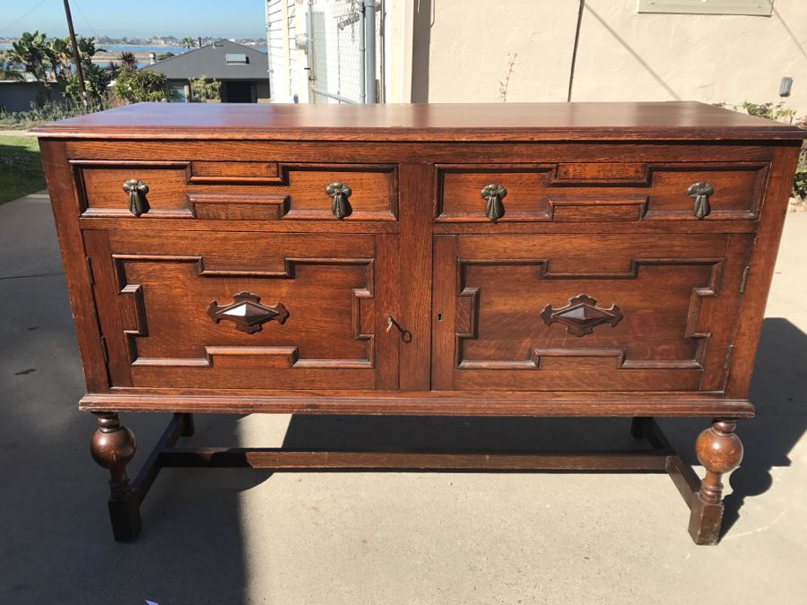 JUST ADDED - Stunning Antique Irish Buffet Credenza With Hutch - Client Used Without Hutch - Includes Custom Glass Cut To Fit W/O Hutch [Photo 5]