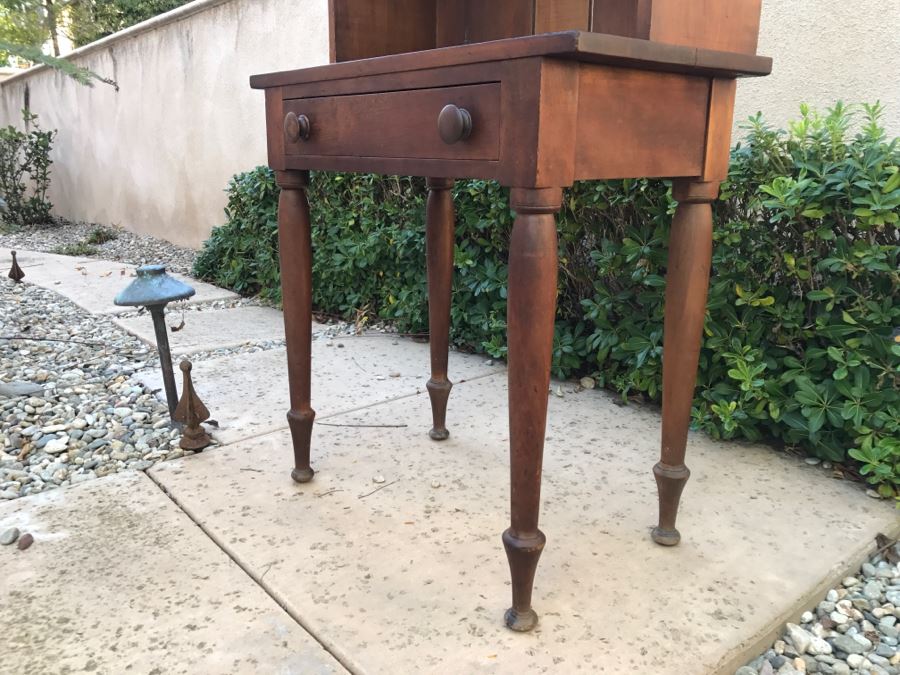 JUST ADDED - Antique Table With Turned Legs And Drawer With Custom Vintage Hutch - See Photos [Photo 10]