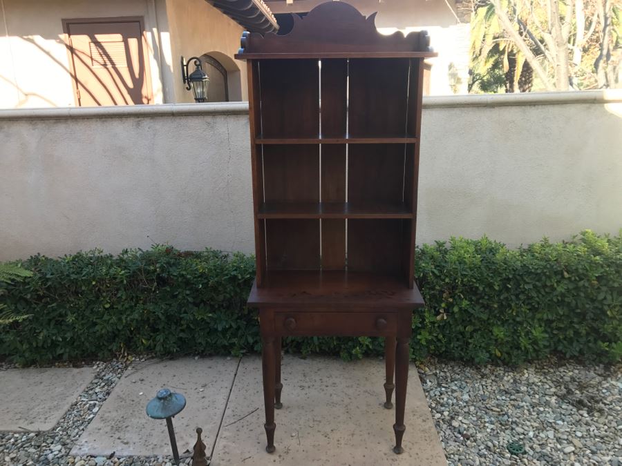 JUST ADDED - Antique Table With Turned Legs And Drawer With Custom Vintage Hutch - See Photos [Photo 6]