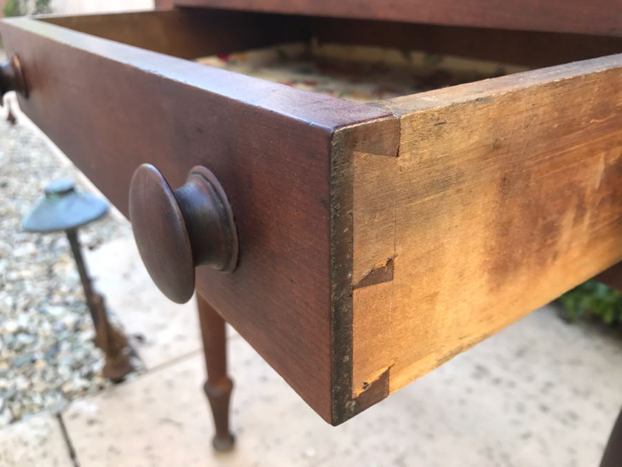 JUST ADDED - Antique Table With Turned Legs And Drawer With Custom Vintage Hutch - See Photos [Photo 2]