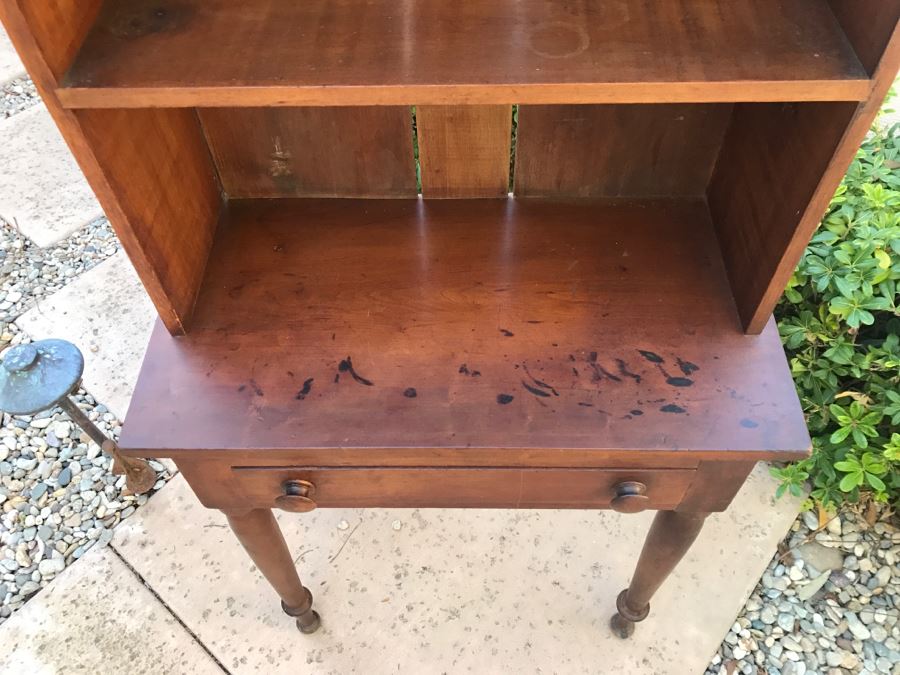 JUST ADDED - Antique Table With Turned Legs And Drawer With Custom Vintage Hutch - See Photos [Photo 15]
