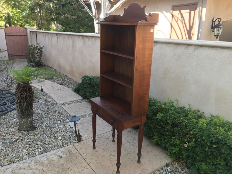 JUST ADDED - Antique Table With Turned Legs And Drawer With Custom Vintage Hutch - See Photos [Photo 5]