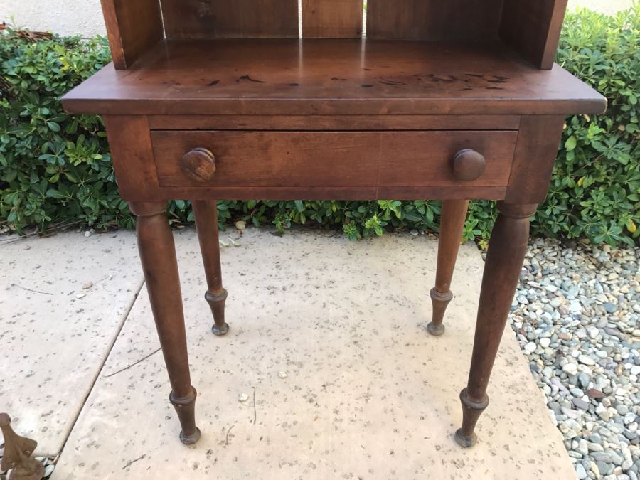 JUST ADDED - Antique Table With Turned Legs And Drawer With Custom Vintage Hutch - See Photos [Photo 7]