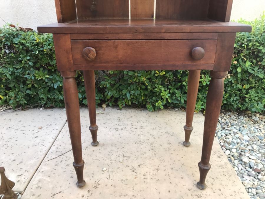 JUST ADDED - Antique Table With Turned Legs And Drawer With Custom Vintage Hutch - See Photos [Photo 8]