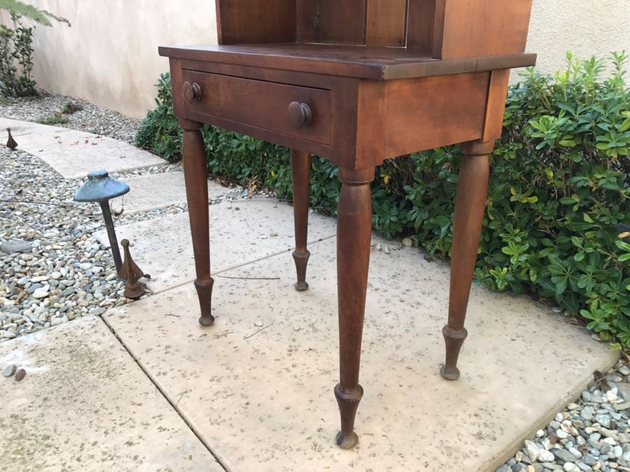 JUST ADDED - Antique Table With Turned Legs And Drawer With Custom Vintage Hutch - See Photos [Photo 3]