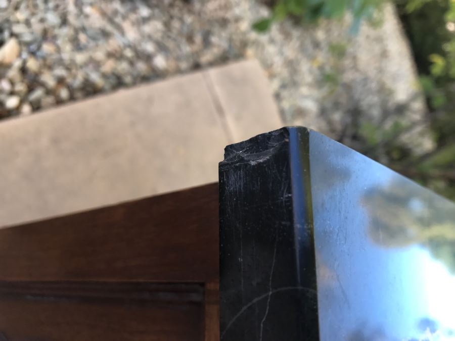 JUST ADDED - STUNNING Pair Of Antique 19th Century Piedmont Baroque Style Nightstands With Distinctive Carved Piedmont Designs And Black Marble Tops (Note One Marble Top Has Several Chips As Shown In Photos) [Photo 16]