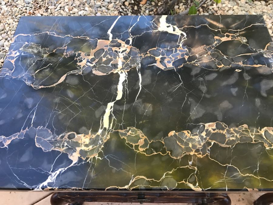 JUST ADDED - STUNNING Pair Of Antique 19th Century Piedmont Baroque Style Nightstands With Distinctive Carved Piedmont Designs And Black Marble Tops (Note One Marble Top Has Several Chips As Shown In Photos) [Photo 12]