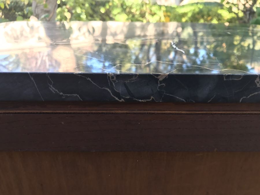 JUST ADDED - STUNNING Pair Of Antique 19th Century Piedmont Baroque Style Nightstands With Distinctive Carved Piedmont Designs And Black Marble Tops (Note One Marble Top Has Several Chips As Shown In Photos) [Photo 31]