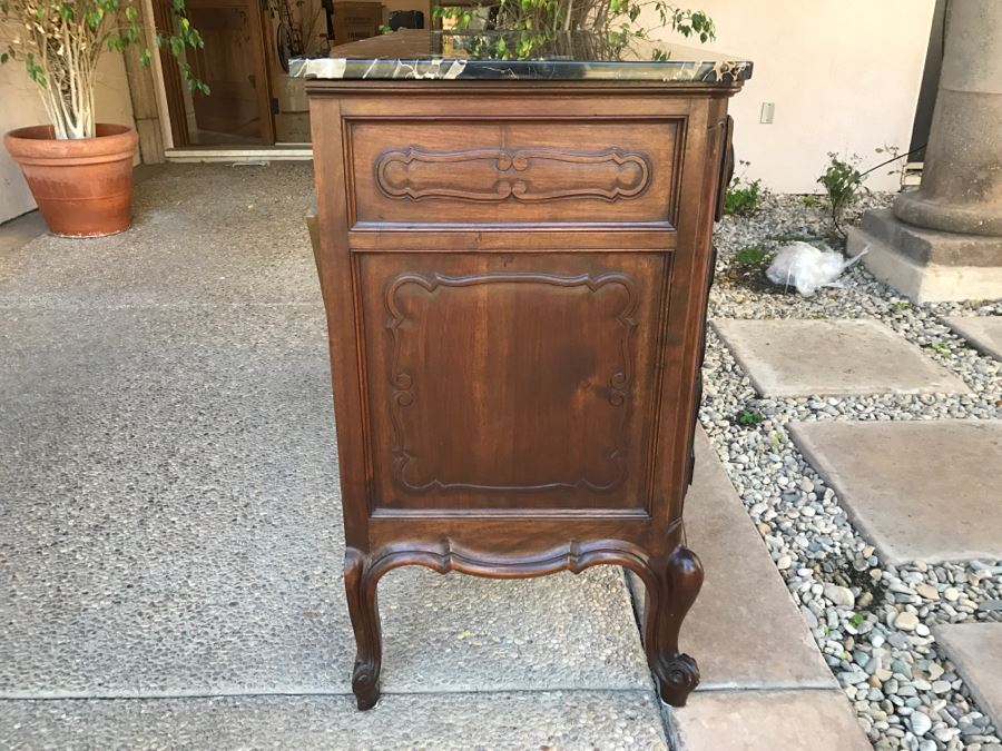 JUST ADDED - STUNNING Antique 19th Century Piedmont Baroque Style Dresser Chest Of Drawers With Distinctive Carved Piedmont Designs And Black Marble Top [Photo 6]