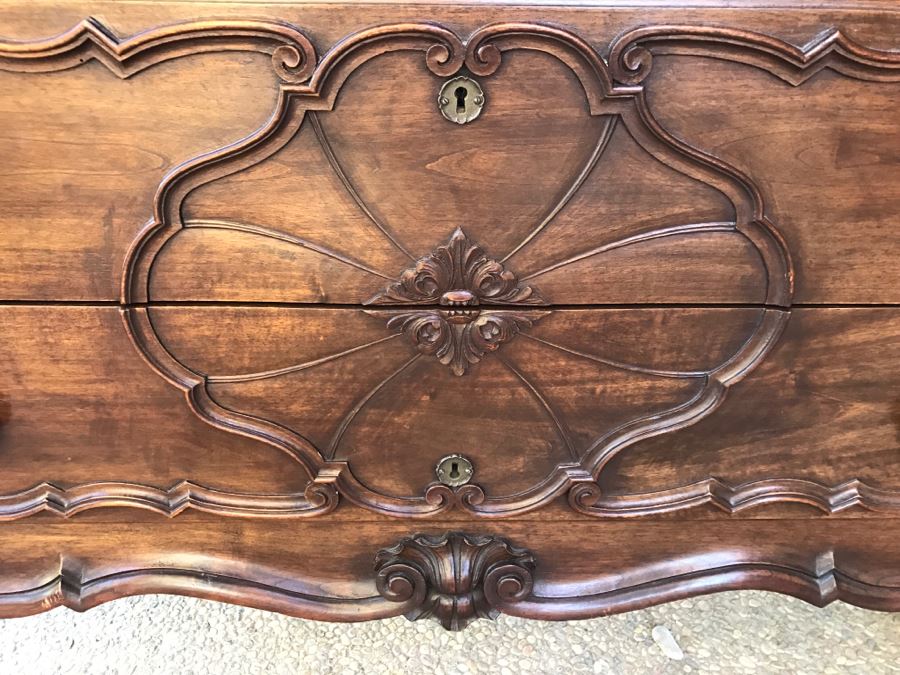 JUST ADDED - STUNNING Antique 19th Century Piedmont Baroque Style Dresser Chest Of Drawers With Distinctive Carved Piedmont Designs And Black Marble Top [Photo 10]