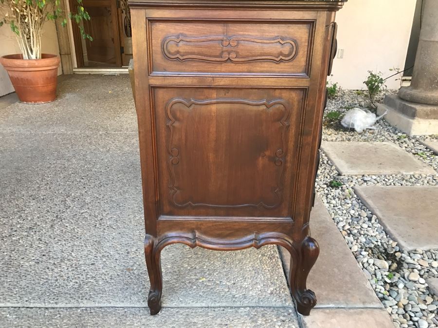 JUST ADDED - STUNNING Antique 19th Century Piedmont Baroque Style Dresser Chest Of Drawers With Distinctive Carved Piedmont Designs And Black Marble Top [Photo 7]