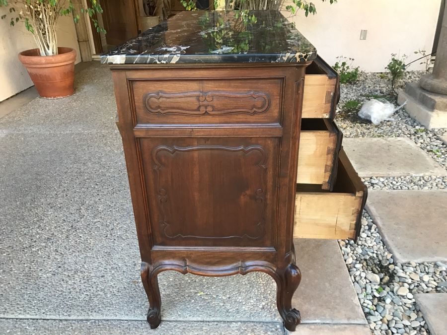 JUST ADDED - STUNNING Antique 19th Century Piedmont Baroque Style Dresser Chest Of Drawers With Distinctive Carved Piedmont Designs And Black Marble Top [Photo 20]