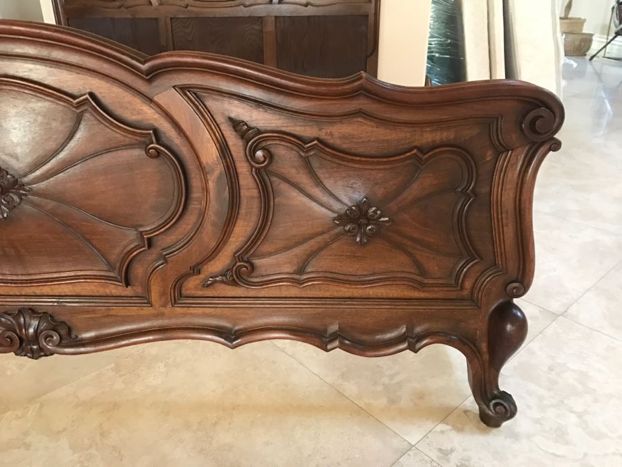 JUST ADDED - STUNNING Antique 19th Century Piedmont Baroque Style Bed With Headboard, Footboard And Rails With European Like New Simmons Queen Size Mattress (6' Wider Than Queen) - See Details [Photo 5]