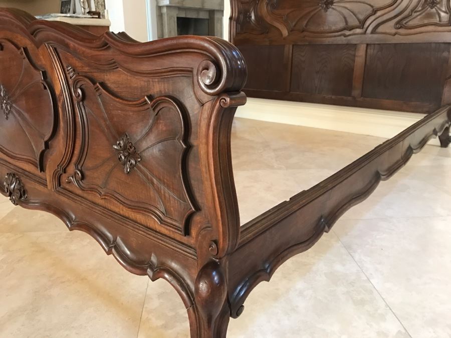 JUST ADDED - STUNNING Antique 19th Century Piedmont Baroque Style Bed With Headboard, Footboard And Rails With European Like New Simmons Queen Size Mattress (6' Wider Than Queen) - See Details [Photo 13]
