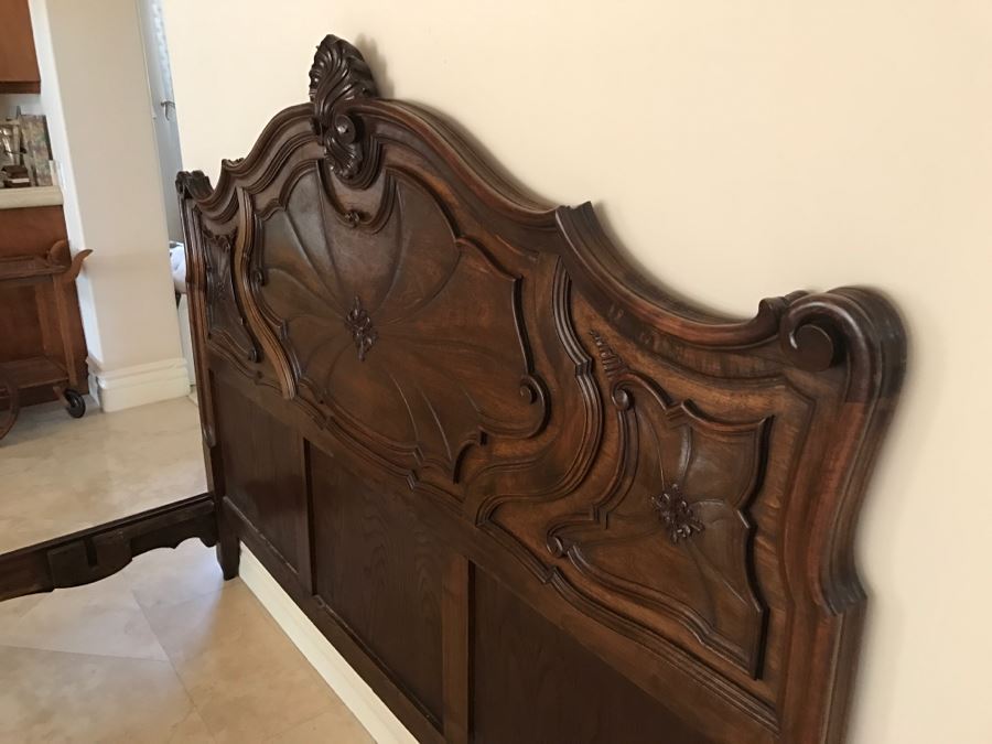 JUST ADDED - STUNNING Antique 19th Century Piedmont Baroque Style Bed With Headboard, Footboard And Rails With European Like New Simmons Queen Size Mattress (6' Wider Than Queen) - See Details [Photo 15]