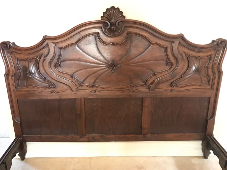 JUST ADDED - STUNNING Antique 19th Century Piedmont Baroque Style Bed With Headboard, Footboard And Rails With European Like New Simmons Queen Size Mattress (6' Wider Than Queen) - See Details [Photo 8]