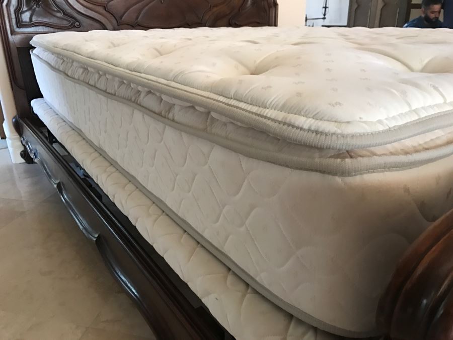 JUST ADDED - STUNNING Antique 19th Century Piedmont Baroque Style Bed With Headboard, Footboard And Rails With European Like New Simmons Queen Size Mattress (6' Wider Than Queen) - See Details [Photo 34]
