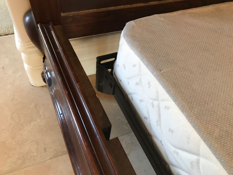 JUST ADDED - STUNNING Antique 19th Century Piedmont Baroque Style Bed With Headboard, Footboard And Rails With European Like New Simmons Queen Size Mattress (6' Wider Than Queen) - See Details [Photo 25]