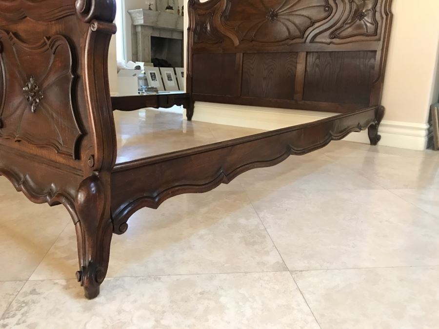 JUST ADDED - STUNNING Antique 19th Century Piedmont Baroque Style Bed With Headboard, Footboard And Rails With European Like New Simmons Queen Size Mattress (6' Wider Than Queen) - See Details [Photo 14]
