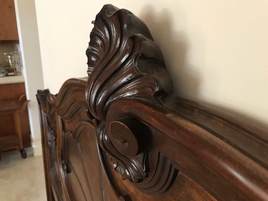 JUST ADDED - STUNNING Antique 19th Century Piedmont Baroque Style Bed With Headboard, Footboard And Rails With European Like New Simmons Queen Size Mattress (6' Wider Than Queen) - See Details [Photo 19]