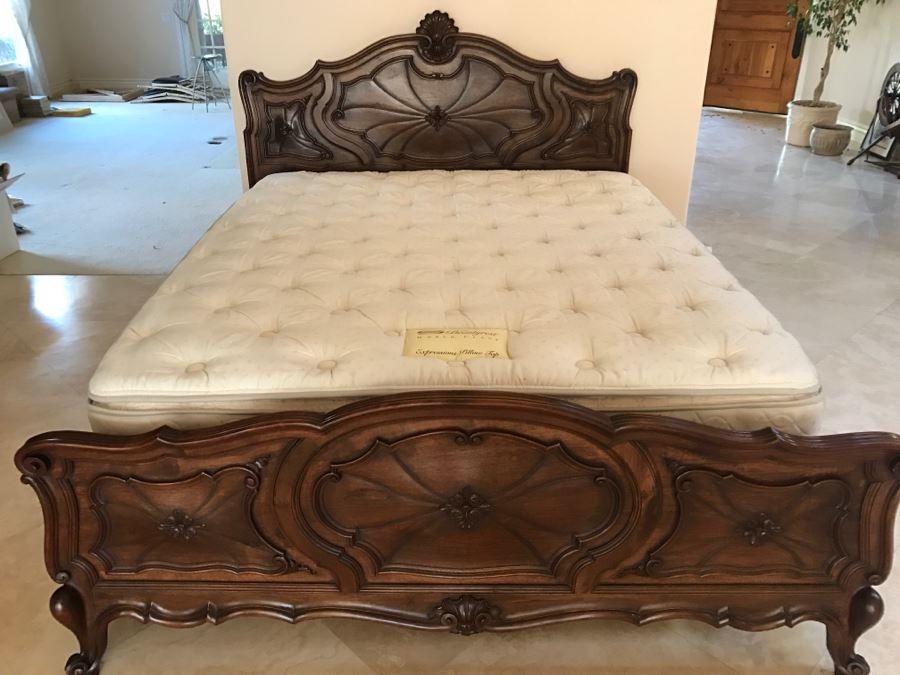 JUST ADDED - STUNNING Antique 19th Century Piedmont Baroque Style Bed With Headboard, Footboard And Rails With European Like New Simmons Queen Size Mattress (6' Wider Than Queen) - See Details [Photo 28]